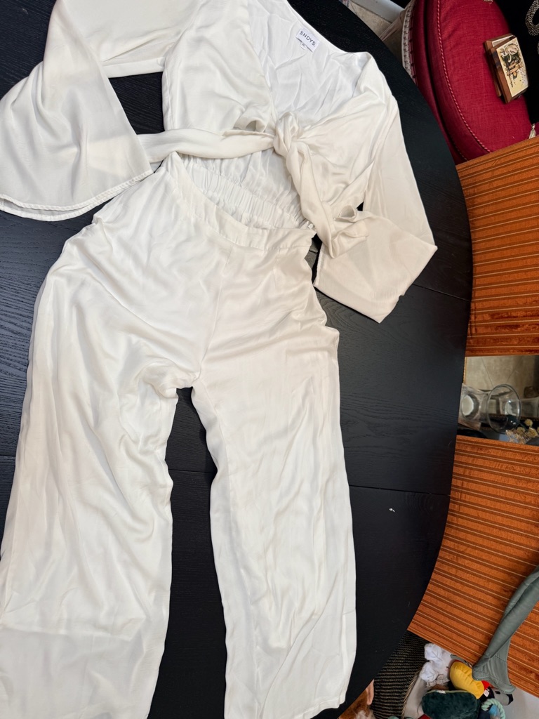 Cream Tie-Front Wide-Leg Jumpsuit